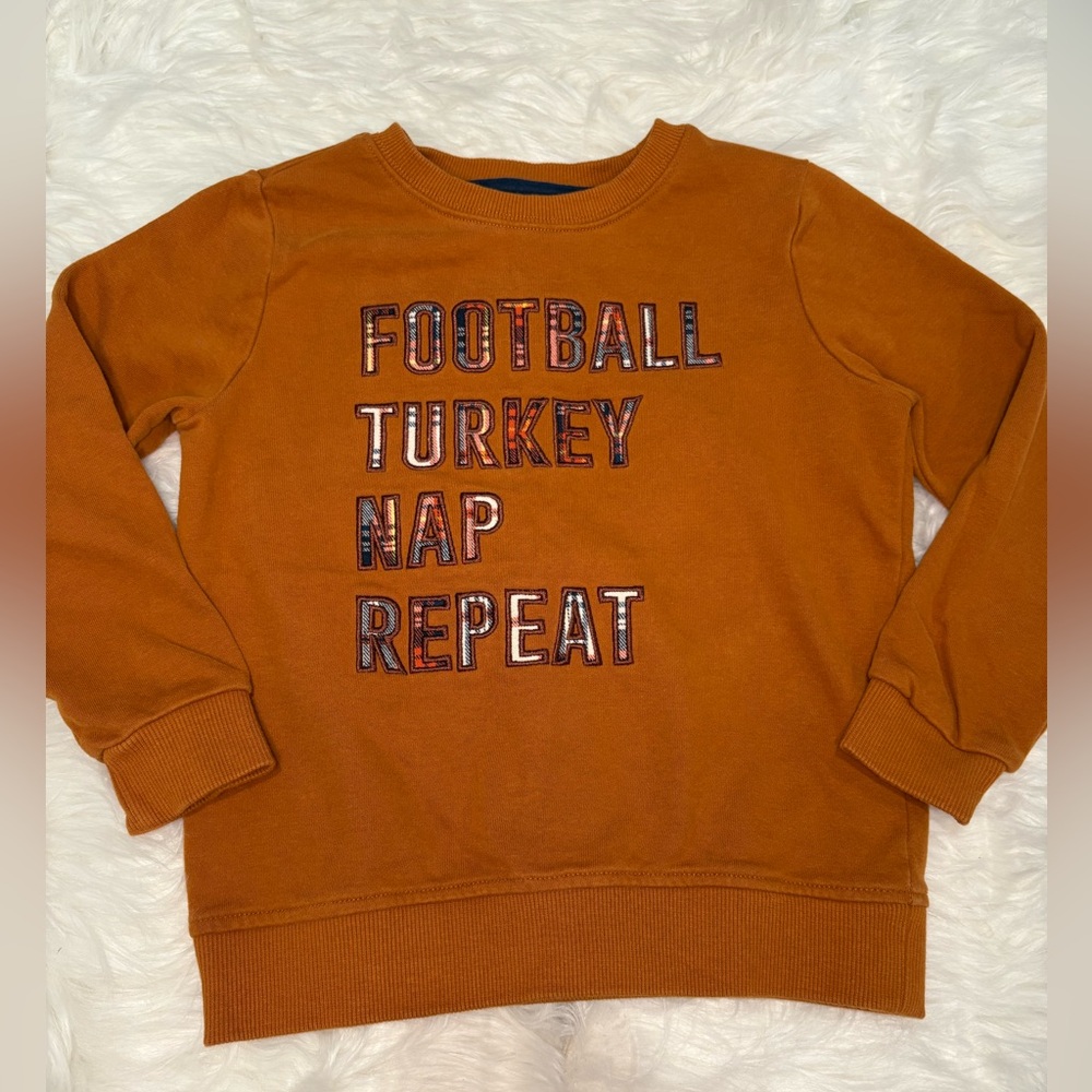 Adventure Wear Kids Orange Sweatshirt - Football Turkey Nap Repeat Size 5T